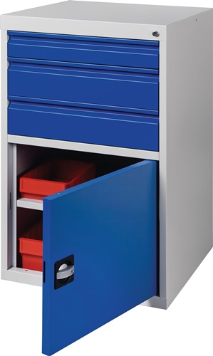 Schubladenschrank BK 600 H1000xB600xT600mm grau/blau 3 Schubl.Einfachauszug 1Tür