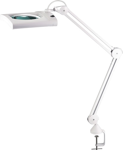 LED-Lupenleuchte Glaslinse 190,5mm (7,5 ) Tischklemme weiß Abdeckung,ecki. Kopf