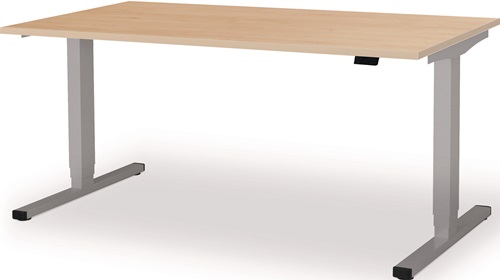 Schreibtisch levero H650-1250xB1600xT800mm weißaluminium/Ahorn elektr.MAUSER