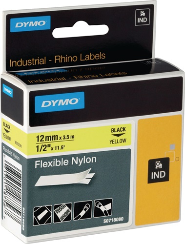 Schriftband Band-B.12mm Band-L.3,5m flexibles Nylonband schwarz auf weiß DYMO